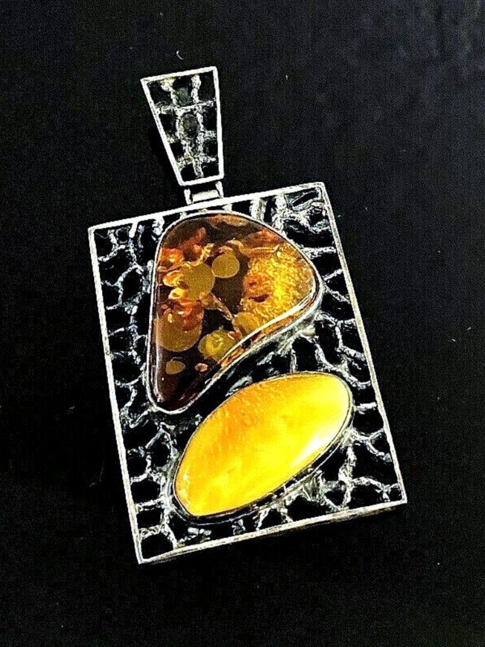 LARGE Sterling 925 Butterscotch Egg Yolk Honey Amber Brutalist Pendant Enhancer